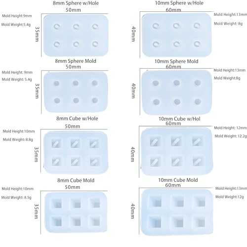 MYDUOLIA 8-Piece Silicone Round/Square Mold Set (4 Holes + 4 Solid Bases) - Jewelry Making Kit for Resin Earrings, Pendants, Bracelets - Reusable Epoxy Casting Molds for DIY Gemstone & Bead Crafts