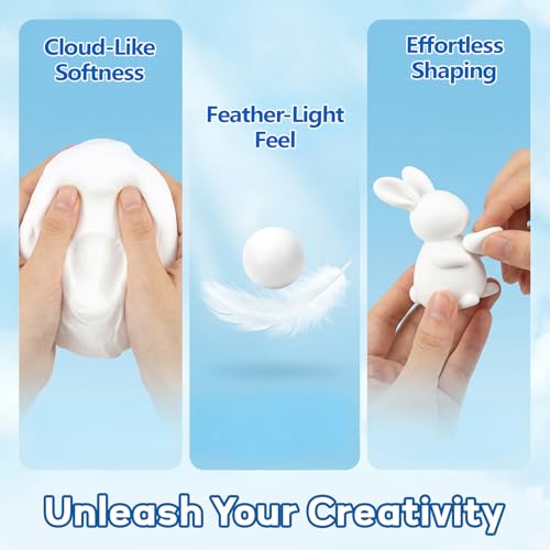 RAINFLOW White Foam Clay - Moldable Cosplay Foam Clay,Soft Squishy Molding,Perfect for Arts and Crafts Projects,Creative Art Supplies with Sculpting Tools