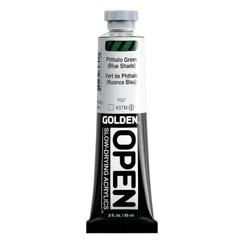GOLDEN OPEN Slow-Drying Acrylics, Phthalo Green/B.S., 2 fl oz. tube, Professional Acrylic Paint, Transparent - color: Phthalo Green /B.S., size: 2 Fl Oz (Pack of 1)