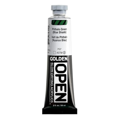 GOLDEN OPEN Slow-Drying Acrylics, Phthalo Green/B.S., 2 fl oz. tube, Professional Acrylic Paint, Transparent - color: Phthalo Green /B.S., size: 2 Fl Oz (Pack of 1)