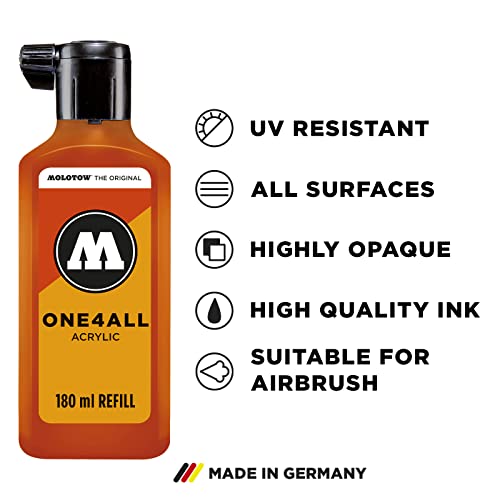 Molotow ONE4ALL Acrylic Paint Refill, For Molotow ONE4ALL Paint Marker, Signal White, 180ml Bottle, 1 Each (692.160) - color: White