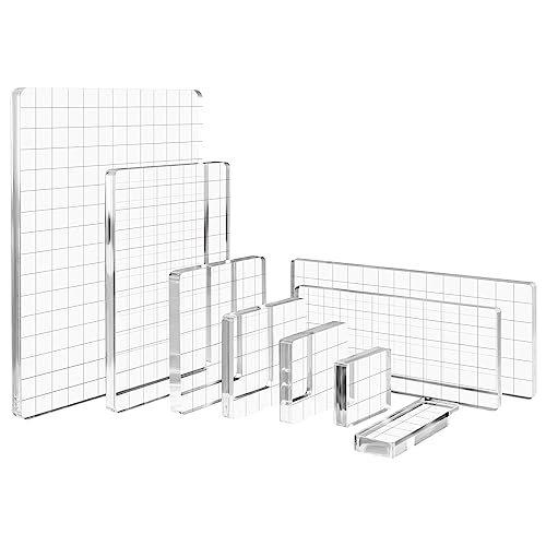 Briartw Clear Acrylic Stamp Block Kit with Grid Lines,9 Pieces Acrylic Stamp Block Clear Stamping Tools Set with Grid Lines for Scrapbooking Crafts Card Making, Assorted Sizes,Thickness 8mm - color: 9 Pcs Smooth Edge
