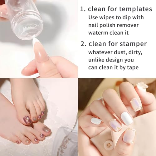 French Tip Tool,4 PCS Nail Art Stamper Kit,Clear Silicone Stamping Jelly with Scraper for DIY together with Gel Nail Polish Acrylic Nail Kit Nail Tips