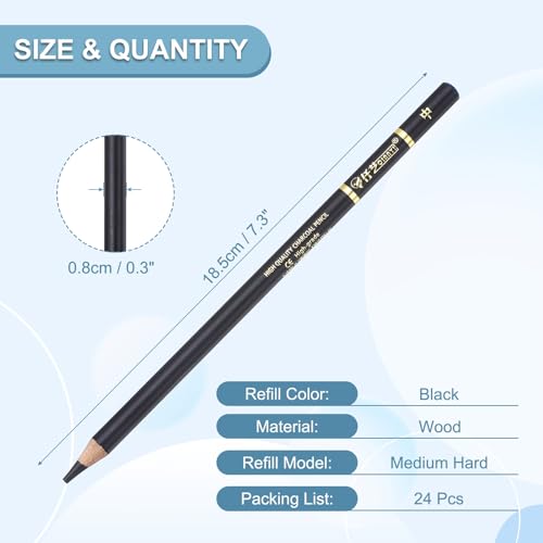 PATIKIL 24Pcs Drawing Pencils for Sketching, Medium Hard Refill Sketch Pencils for Drawing, Graphite Art Pencil Set Professional Resistant Lead for Painting Shading Artist Office Supplies - size: Medium Hard