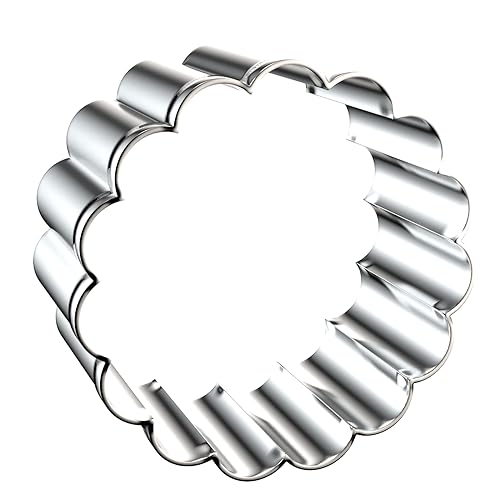 Fluted Round Cookie Cutter Set - 5 Inch, 4 Inch, 3 Inch, 2 Inch - Large Donut Cutter Ring Scalloped Edge Wavy Circle Cookie Cutters Shapes Clay Molds - Stainless Steel - style: Round
