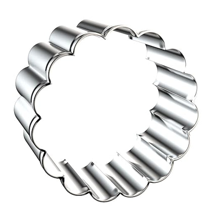 Fluted Round Cookie Cutter Set - 5 Inch, 4 Inch, 3 Inch, 2 Inch - Large Donut Cutter Ring Scalloped Edge Wavy Circle Cookie Cutters Shapes Clay Molds - Stainless Steel - style: Round