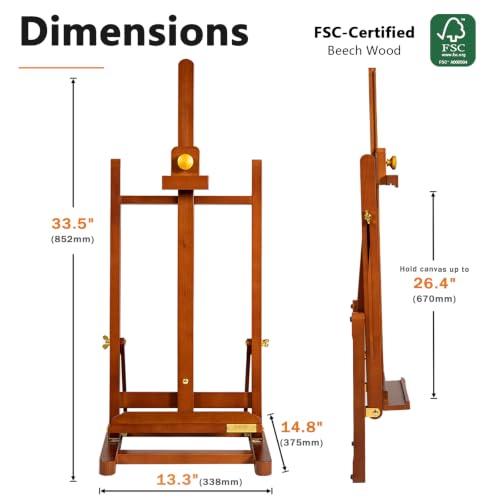 DJAR Medium Tabletop Painting Easel, Assembly-Free, Solid Beechwood, Walnut | Adjustable H-Frame Desktop Painting Stand, Holds canvases up to 27.5", Premium Art Supplies for Students and Beginners - style: Walnut