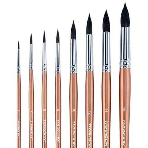Transon 8pcs Round Watercolor Paint Brush Set Goat Hair for Watercolors,Acrylics,Inks,Gouache,Oil and Tempera - color: Champagne