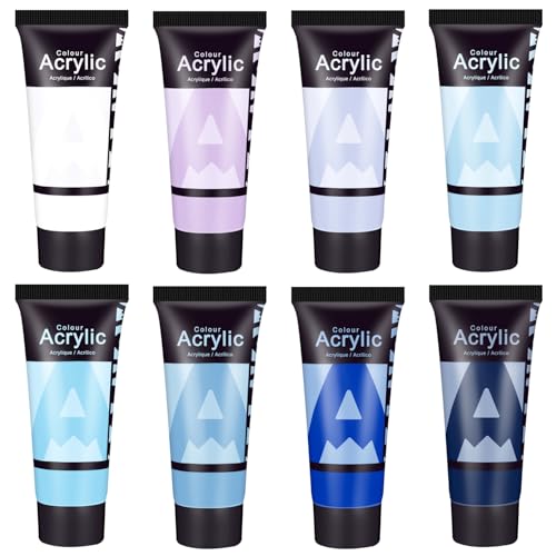 AUREUO Blue Acrylic Paint Set - 8 Ocean Marine Coastal Colors 0.71 Fl Oz / 21ml Tubes Aqua Summer Blue Tone Art Paints for Crafts Seascapes, Gift for Painters - color: 8 Marine Colors, size: 0.71 Fl Oz (Pack of 8)
