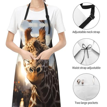 Prancing Brown Horse Heavy Duty Waterproof Apron with Pockets for AdultsResistant Grilling, Gardening, Painting - color: New York Giraffe Street