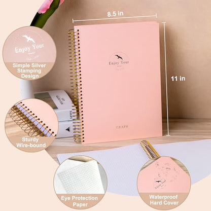 FLYING EAGLE 8.5 x 11 Large Graph Notebook Journal Spiral Graph Grid Notebook 210 Pages Hardcover Notebook Engineering Paper Notebook Graphing Notebook for Men Women, Pink - color: Pink, size: Graph