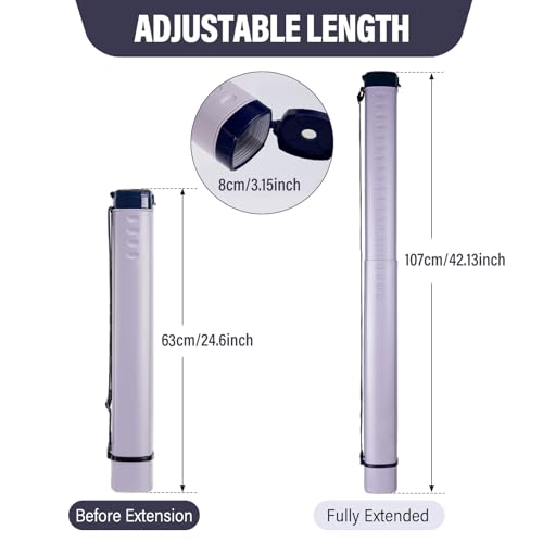 DEWEL Adjustable Poster Tube 24.5"-42", Waterproof Plastic Document Storage Tube Telescoping Carrying Case, Light Resistant Drawing Tube Painting Picture Tube Holder (Purple-Large Size) - color: Purple (Polygon), size: Large