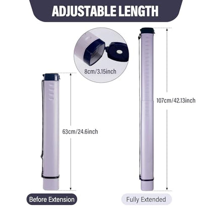 DEWEL Adjustable Poster Tube 24.5"-42", Waterproof Plastic Document Storage Tube Telescoping Carrying Case, Light Resistant Drawing Tube Painting Picture Tube Holder (Purple-Large Size) - color: Purple (Polygon), size: Large