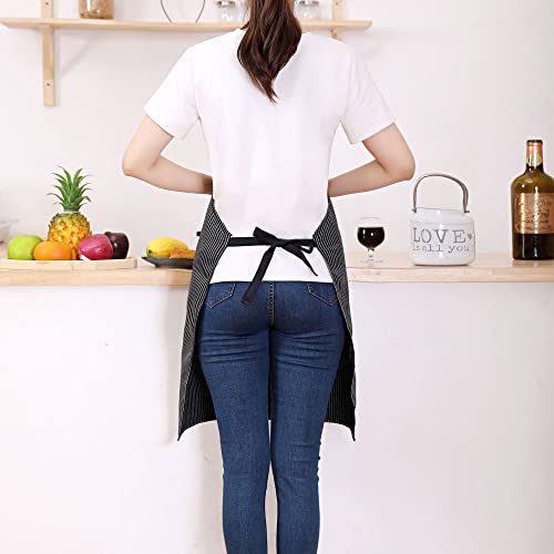 Tosewever 2 Pieces Kitchen Cooking Aprons, Cotton Polyester Blend Adjustable Bib Aprons with 2 Pockets for Women Men Chef Chef (Navy/Black Stripes, 2) - color: Navy/Black Stripes