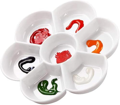 Petal Plastic Palette Painting Dish 7 Well Flower Paint Tray Watercolor Painting Mixing Palette for Oil Acrylic Watercolor Gouache,Easy Wash, Paint Palette (White) - color: White