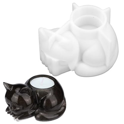 Sinbana 3D Cat Silicone Mold, Animal Candle Holder Mold for Cute Epoxy Resin Casting Succulent Planter Pot Concrete & Plaster Ornament Jewelry Storage Tray & Home Decor Gift (White)