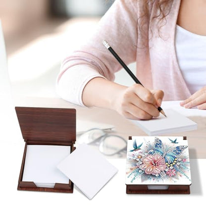 Diamond Painting Kit memo Box, Diamonds Art DIY Flower and Butterfly Patterns Sticky Note Box Special Shape Drill, with 160 Sticky Note, Ideal for Home Office Supplies, Handicrafts, Holiday Gifts - color: Flower and Butterfly