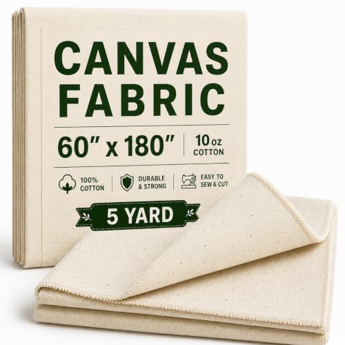 Canvas Fabric, Premium 10oz 100% Cotton Duck Canvas Fabric by The Yard, Heavy Duty Canvas Material for Sewing, Upholstery, Tote Bags, Arts & Crafts & DIY Projects. 5 Yard(60×180 inchs - size: 5 Yard（60×180 inchs）