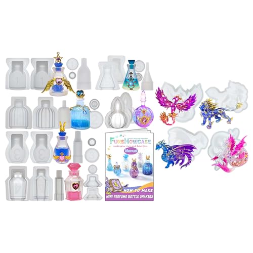 Fantasy Creatures & Potion Bottle Silicone Molds Kit—Make Mythical Dragons, Phoenix & Magic Vials Using Resin, Clay, Wax or Chocolate for Crafts, Jewelry & Cake Decorating