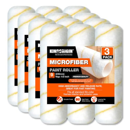 King Origin 9 Inch Microfiber Paint Roller Covers, 1/2" Nap, 12-Pack Paint Rollers for Wall & Ceiling Painting, Professional & Home Use - size: 9",12 Pcs,microfiber
