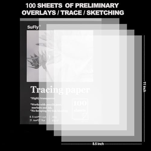 Tracing Paper 8.5x11 inch, 100 Sheets Transparent Vellum Paper for Tracing Pads, 38lb/60gsm Translucent Tracing Paper for Pencil, Marker and Ink，Trace Images, Sketch, Preliminary Drawing, Overlays. - size: 8.5-x-11-inch:1 Pack