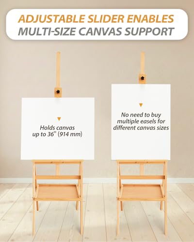 Adjustable Wooden Art Easel Stand for Painting, Solid Beech Wood Easel Stand with Storage Tray,Floor Standing Paint Art Easel,Large Easel Painting for Students Studio - style: Easel