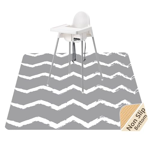 Large Splat Mat for Under High Chair/Arts/Crafts, WOMUMON Washable, Waterproof, Non Slip, Portable Floor Protector for Baby, Kids, Durable Spill, Splash Mat for Pet - color: Chevron, size: 4'3" x 4'3" (Square)