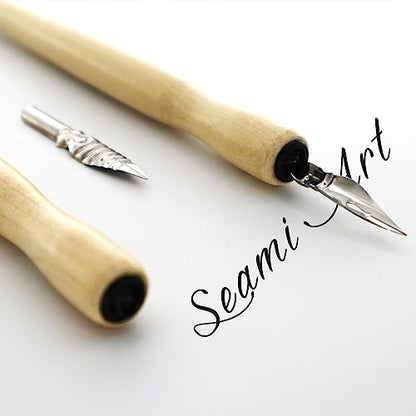 Cunyuer Dip Pen Nib Holder, 5PCS Sandalwood Professional Nib Holder for Cartoon Calligraphy Painting Writing (Wood Color)