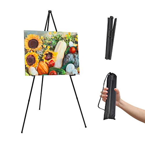 Thickened Easel Stand for Wedding Sign & Poster 63'' Portable Easels for Display Art Easel for Floor Adjustable Metal Easel Stand,Quick Set-Up Tripod Stand, Presentations,Signs,Posters (Black 1PC) - color: Black 1PC