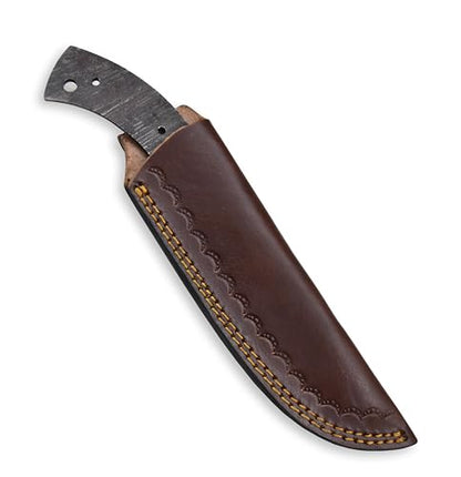 Custom Hand Forged Damascus Steel Blank Blade Knife Making Kit Hunting Knife Leather sheath, Pin, Scale, Camping Blade Damascus Blade Billet Handmade Knives Making Supply (BK-K) - color: BK-K