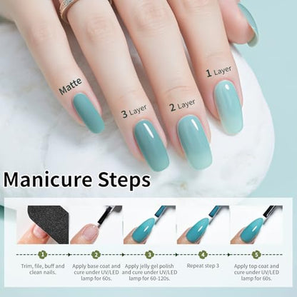 JODSONE 32 Colors Jelly Gel Nail Polish Kit with U V Light Crystal Transparent Classic Color 4 Functional Gel for All Seasons - color: 32KIT-M5M-Jelly