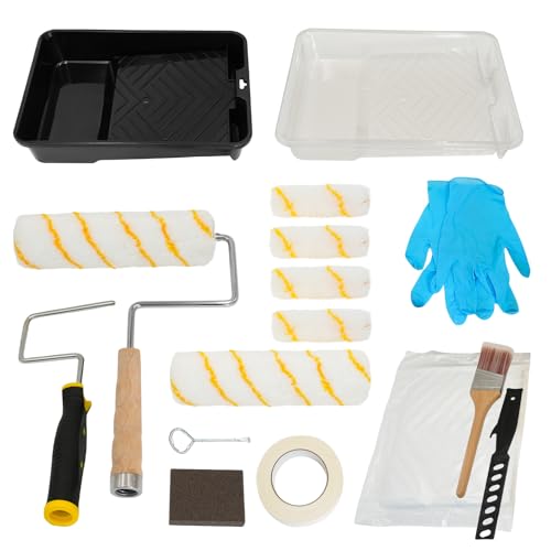 ETERNA Paint Roller Kit, 19 Pieces Paint Supplies for House Painting with Paint Tray&Liners, 9 inch+4 inch Paint Roller Covers&Frames, Paint Brushes, Perfect for Wall Decorating Home DIY - color: 19Piece-9"+4"