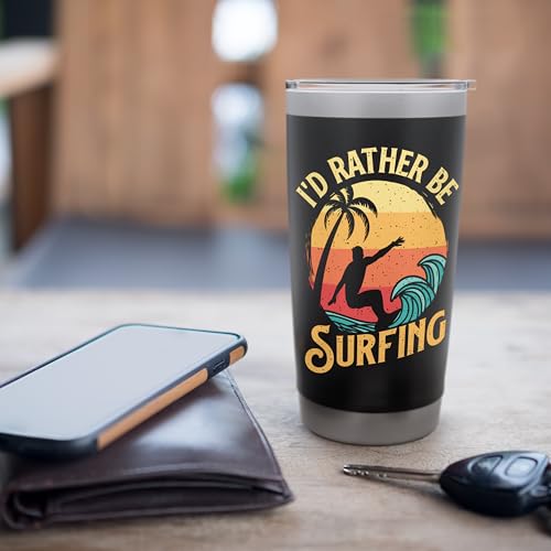 I'd Rather Be Surfing - Beach Surfing Surfingboard Surfboard Stainless Steel Insulated Tumbler - color: Black