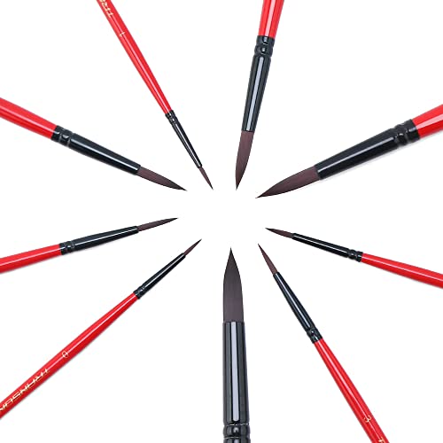 Transon Round Paint Brush Set 9pcs Synthetic Sable Hair for Acrylic Painting Watercolor Painting Gouache Ink Craft and Detail Painting - size: 9PCS Synthetic Sable Red