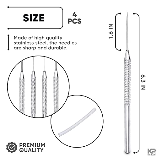 4 Pcs Pottery Needle Tool – 6.3 Inches Needle Tools for Clay, Durable Stainless Steel Tips, Non-Slip Grip & Protective Sleeve – Easy to Clean for Ceramics, Sculpting, DIY Craft & Detailed Carving