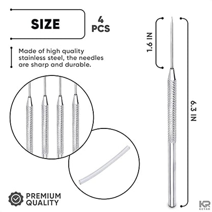 4 Pcs Pottery Needle Tool – 6.3 Inches Needle Tools for Clay, Durable Stainless Steel Tips, Non-Slip Grip & Protective Sleeve – Easy to Clean for Ceramics, Sculpting, DIY Craft & Detailed Carving