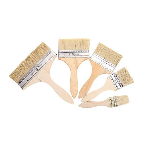ARTIBETTER 5pcs Wooden Handle Thick Bristle Paint Brush Set for Oil and Watercolor Painting Art Supplies for and Industrial Use