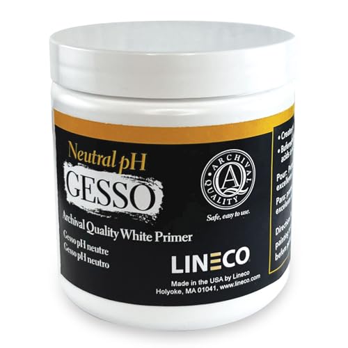 Lineco, Neutral PH Gesso Primer, Surface Preparation, Acid-Free White Priming, Suitable for Acrylic and Oil Paint, Color Pencils And GraPHite, Sealer for Paper, Wood, 8 Oz (238 Ml)