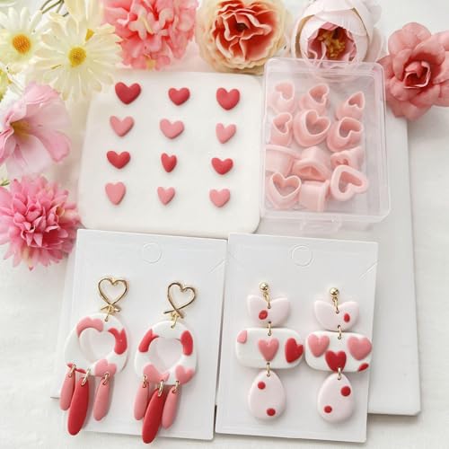 SUNNYCLUE 1 Box 12Pcs 12 Styles Heart Clay Earring Cutters Valentines Polymer Clay Cutters Plastic Love Heart Shapes Pressed Cutting Molds Tool Set for Jewelry Making Earrings Adults Supplies
