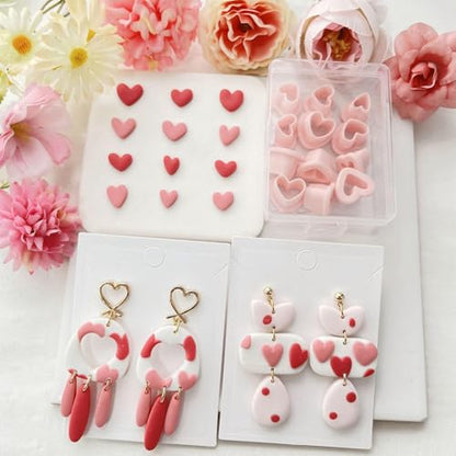 SUNNYCLUE 1 Box 12Pcs 12 Styles Heart Clay Earring Cutters Valentines Polymer Clay Cutters Plastic Love Heart Shapes Pressed Cutting Molds Tool Set for Jewelry Making Earrings Adults Supplies
