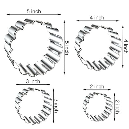 Fluted Round Cookie Cutter Set - 5 Inch, 4 Inch, 3 Inch, 2 Inch - Large Donut Cutter Ring Scalloped Edge Wavy Circle Cookie Cutters Shapes Clay Molds - Stainless Steel - style: Round