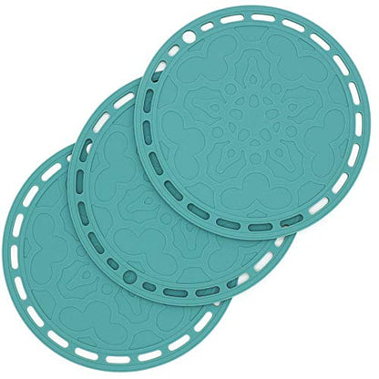 Teal Trivets Mats for Hot Pots and Pans, Big Round Silicone Pot Holder Hot Pads for Hot Dishes, Mats for Countertops, Tables, Spoon Rest Small Place Mats Set of 3 - color: D: Teal