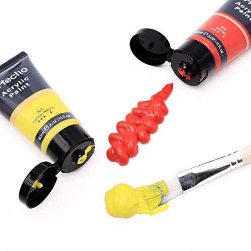 Artecho Acrylic Paint Set, 7 Primary Colors - 6x2.02oz/60ml & 1x4.05oz/120ml Titanium White Tubes, Art Craft Paints for Canvas, Rock, Wood, Fabric, Art Supplies - color: 7 Basic Colors, style: Regular