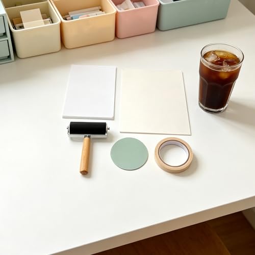 Lurrose Gel Printing Plate Starter Kit with Roller, Baren, Printing Paper, and Tape Reusable Plastic and Gel Printmaking Materials Compatible with Water-Based Paints for Workshops