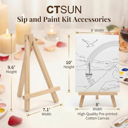 2 Pack Sip and Paint Kit for Couples – Pre-Drawn 8x10 Canvas Painting Set with Acrylic Paints & Brushes, Romantic Date Night Activity for Adults at Home (Premium Edition)