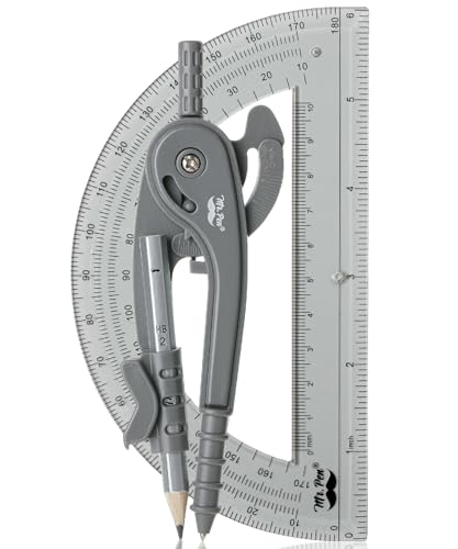Mr. Pen- Geometry Compass and Protractor Set, 6 Inch Compass | 6 Inch Protractor, Drawing Tool for School, Clear Plastic, Easy Grip, Precision Design for Math, Art, Drafting, Architecture - color: Shuttle Grey, size: 1 Set