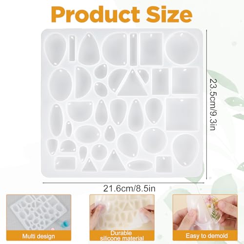 Reusable Resin Jewelry Molds, Silicone Molds for Epoxy Resin, Reusable Casting Tray with Hole, Resins Keychain Mold for DIY Jewelry, Pendant, Earring, Necklace, Bookmark, Keychain Making Kit