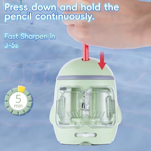 M&G Electric Pencil Sharpener, Portable Pencil Sharpener Battery/USB Dual Power Operated Sharpener for Pencils Kids Students Home Classroom School Office (Cute Duck) - color: Green
