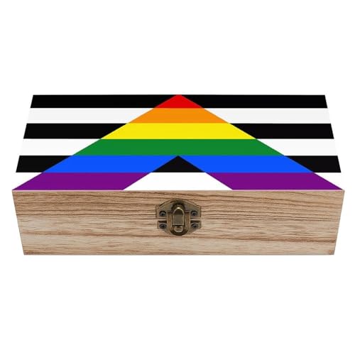 Straight Ally Pride Flag Jewelry Box Wooden Rustic Multi-Purpose Organizer with Front Clasp for Jewelry, Crafts, Accessories & Small Items - color: style-5