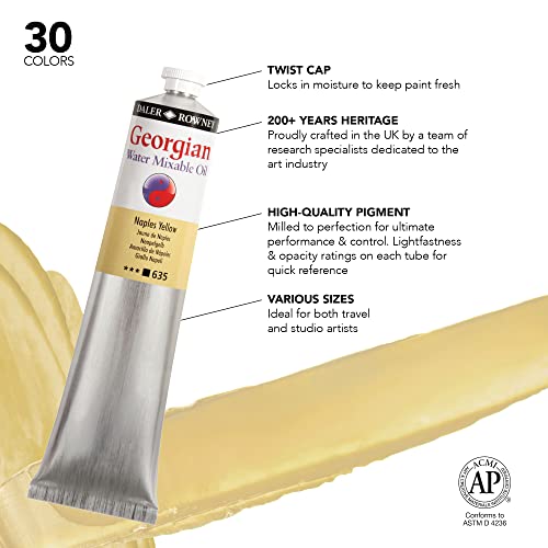 Daler Rowney Georgian Water Mixable Oil Paint Naples Yellow 200ml Tube - Art Paints for Canvas Paper and More - Oil Painting Supplies for Artists and Students - Artist Oil Paint for Any Skill Set